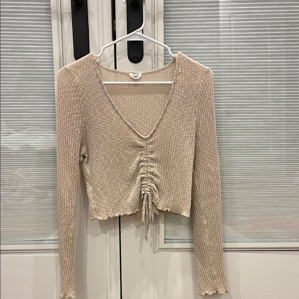 Cotton On Tan Ruched Ribbed Crop Blouse